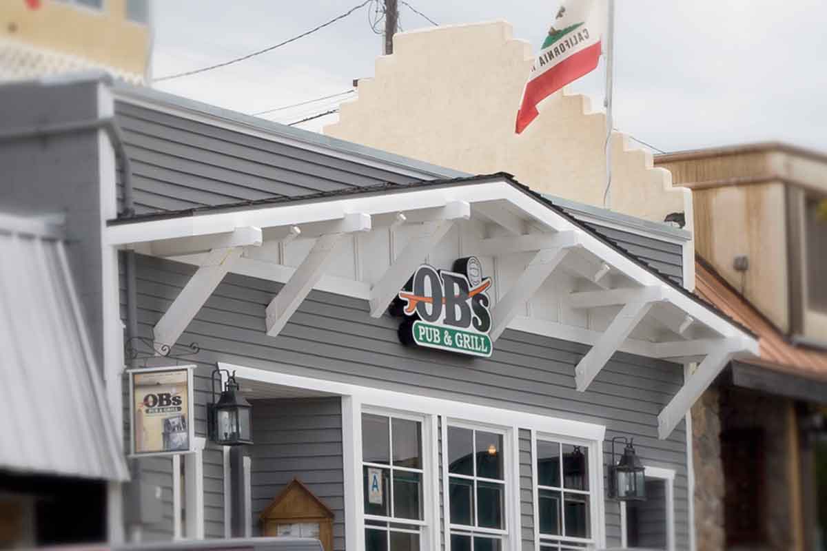 The patio and sign at OB's Pub & Grill in El Porto